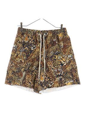 Celine Wide Leg Tiger Print Cotton Jersey Drawstring Shorts Multi